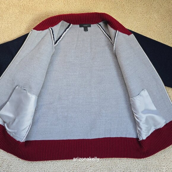 NWOT J. Crew 100% Wool Colorblock Varsity Bomber Jacket Size Small - Picture 7 of 11